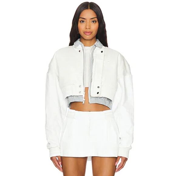 NEW Nike Destroyer White Gray Striped Oversized Canvas Cropped Jacket Size L - Picture 1 of 6